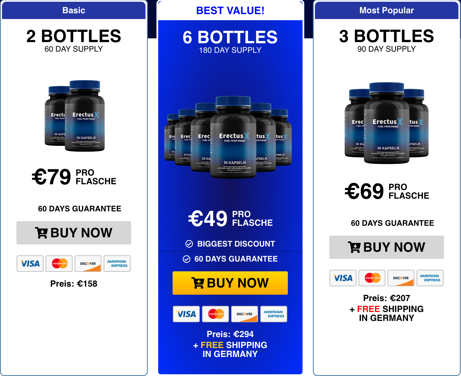 ErectusX Preise — 2, 3 und 6 Flaschen Pakete für Deutschland Österreich Schweiz